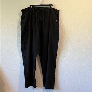 Extra large, Landau men’s black scrubs, five pockets. Drawstring and zipper fly.